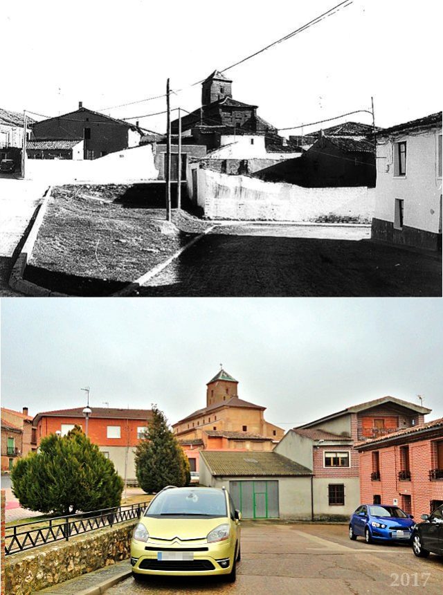 Foto del corrillo del templo de Mayorga antes y en el 2017